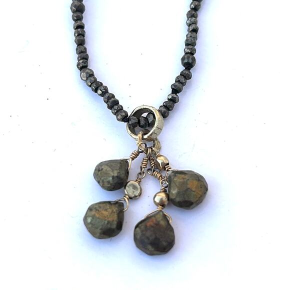 Susan Cummings Pyrite Long Stone Chain Necklace Pendant Ojai Bohemian Healing - Picture 5 of 11